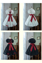 Moon Mist Poetry Short Sleeves Ruffle Bowknot Sweet Lolita Dress 2 Colors - Product - 5