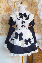 Black/White Short Sleeves Ruffle Bowknot Lace Plus Size Sweet Maid Short Lolita Dress - Product - 2