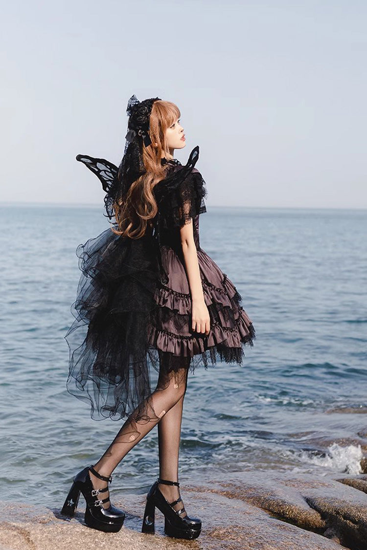 Black/Purple Silent Melody Ballet Style Halter Boat Neck Short Sleeves Gothic Lolita Dress - Product - 7