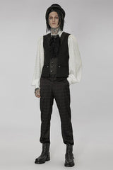 Black Punk Jacquard V-Neck Stitching Three Dimensional Engraving Hand Sewn Button Lace Short Men's Vest - Product - 4