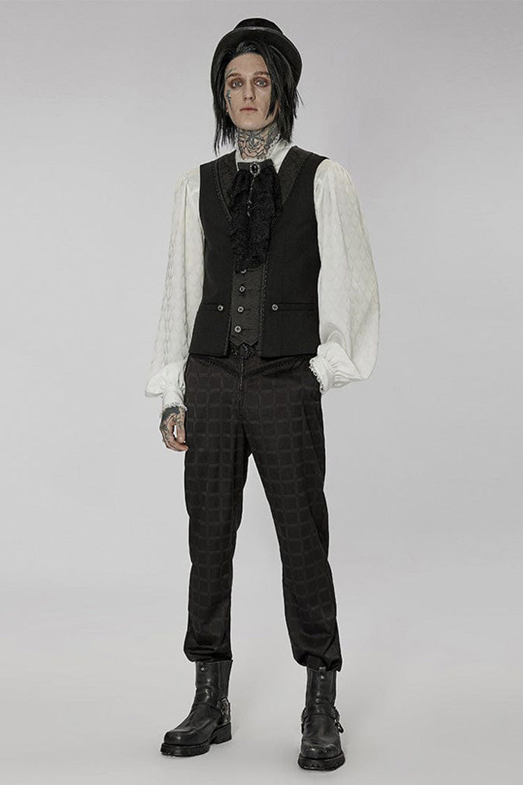 Black Punk Jacquard V-Neck Stitching Three Dimensional Engraving Hand Sewn Button Lace Short Men's Vest - Product - 4