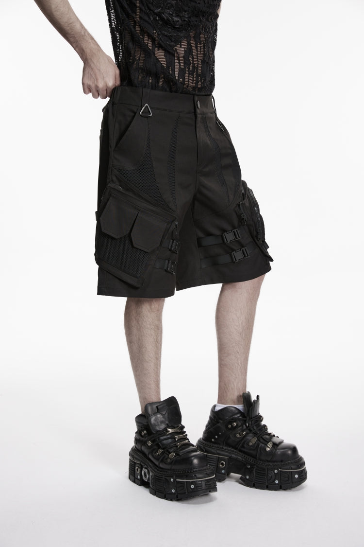 Black Buckled Men's Punk Cool Shorts with Big Pockets - Product - 7