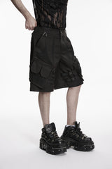 Black Buckled Men's Punk Cool Shorts with Big Pockets - Product - 7