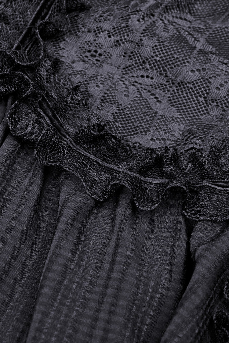 Black Tulle Lace Stand Collar Short Puff Sleeves Women's Lolita Gothic Doll Dress - Product - 15