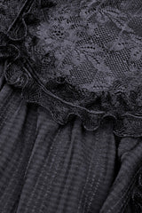 Black Tulle Lace Stand Collar Short Puff Sleeves Women's Lolita Gothic Doll Dress - Product - 15