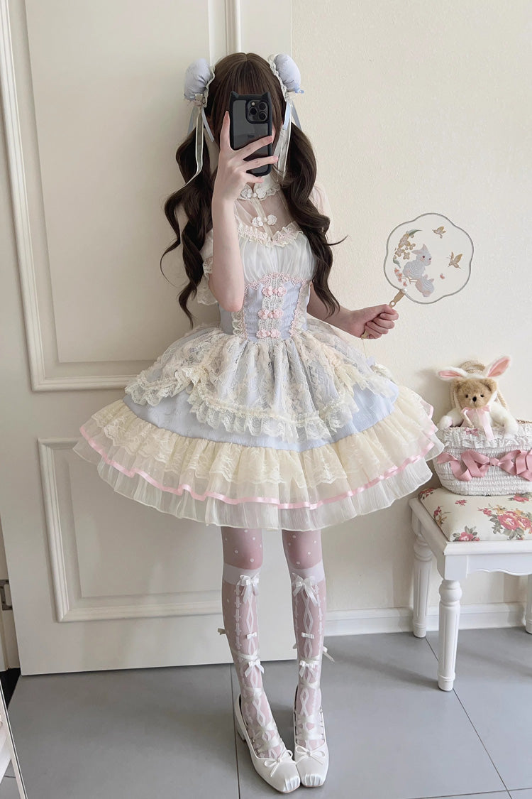 Flower Bud Halterneck Print Ruffle Lace Sweet Chinese Ballet Style Lolita Jsk Dress 3 Colors - Product - 7