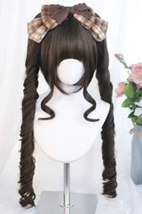 Long Roman Ringlet Curls with Twin Pigtails Sweet Lolita Wig Set 4 Colors - Cool-Brown - 1