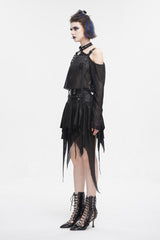 Black Off Shoulder Buckle Sheer Crop Women's Punk Shirt - Product - 5