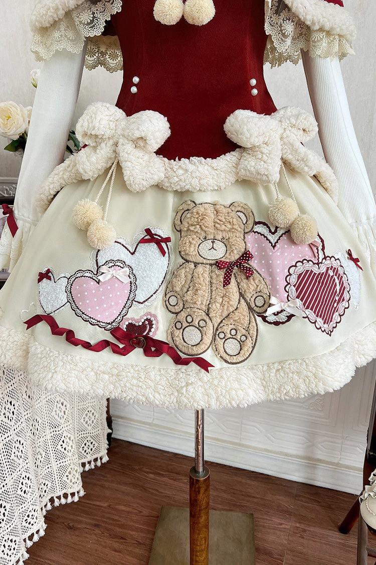 Red/Beige [Heart Bear] Embroidered Sweet Lolita Jsk Dress Set - Product - 6