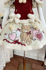 Red/Beige [Heart Bear] Embroidered Sweet Lolita Jsk Dress Set - Product - 6