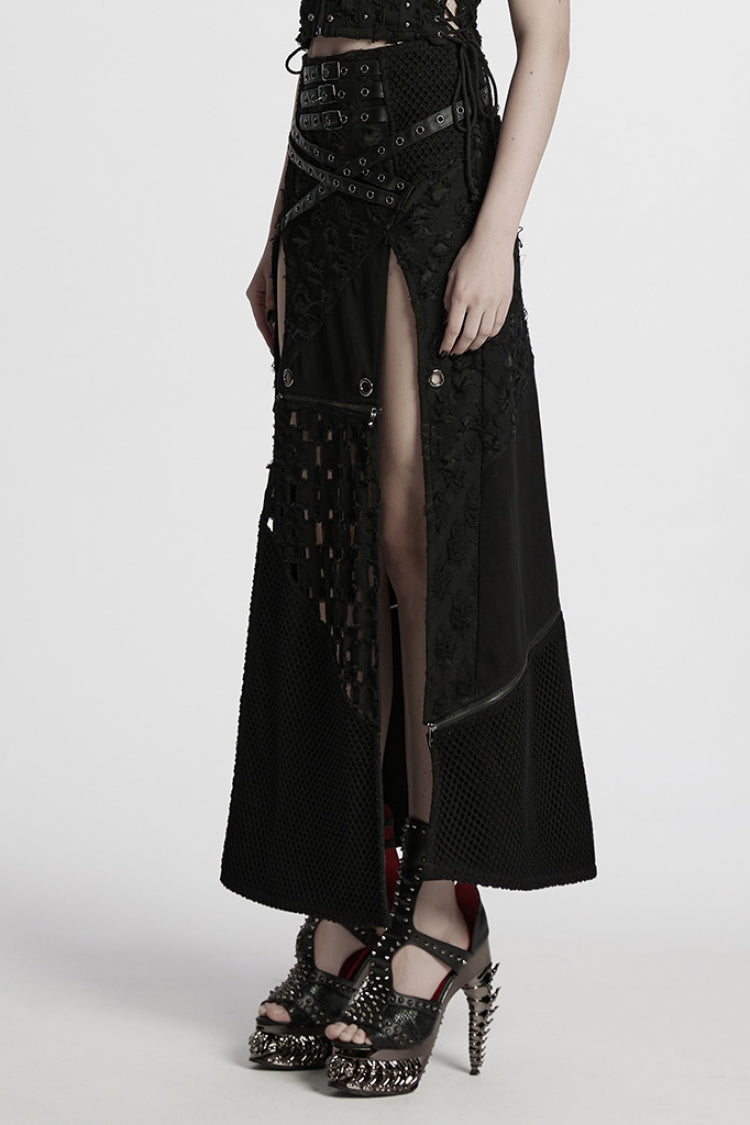 Black Ripped Detachable Side Slit Women's Punk Skirt - Product - 2