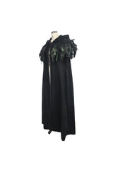 Black Detachable Feather 3D Ribbons Decorated Woollen Hooded Women's Gothic Cape - Product - 5