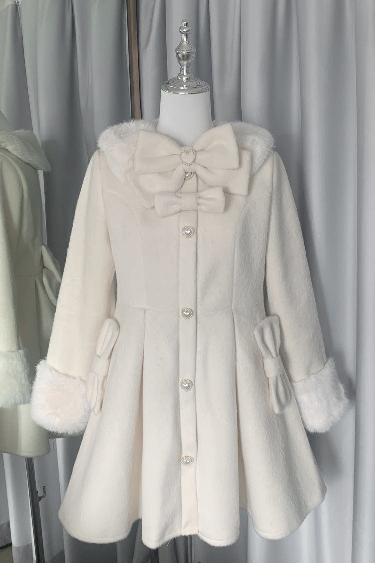 Snow Plush and Thickened Long Sleeves Bowknot Sweet Lolita Coat 2 Colors - Product - 8