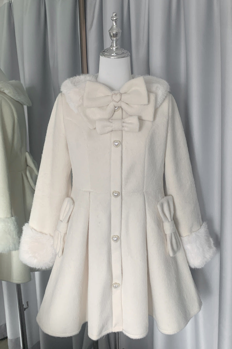 Snow Plush and Thickened Long Sleeves Bowknot Sweet Lolita Coat 2 Colors - Product - 8
