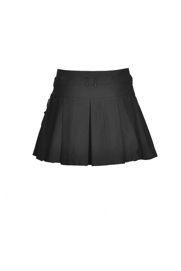 Black Pleated Big-pocket Chain-Decorated Women's Punk Mini Skirt with Belt - Product - 12