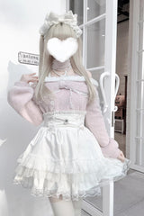 Jirai Kei Triple-Layered Printed Ruffled Bow Lace Sweet Japanese Skirt 3 Colors - Product - 2