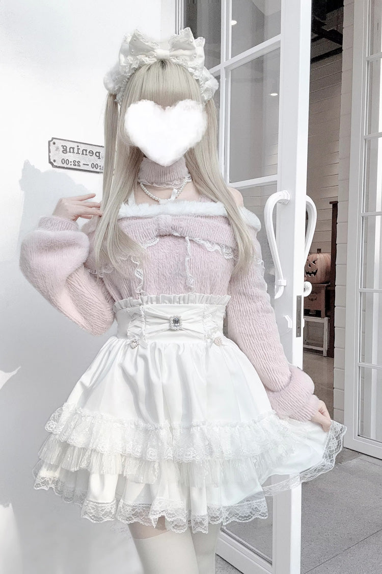 Jirai Kei Triple-Layered Printed Ruffled Bow Lace Sweet Japanese Skirt 3 Colors - Product - 2