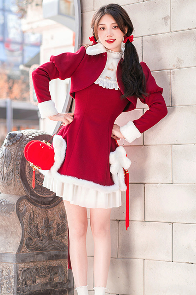 Red/White Bowknot Lantern Festival And New Year Sweet Lolita Jumper Dress - Product - 2