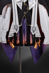 Black/Brown [Little Devil] Stand Collar Long Sleeves Gradient Print Ruffle Bowknot Gothic Prince Ouji Lolita Set - Product - 13