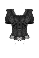 Black Square Collar Short Sleeves Ruffled Lace Lace-Up Women's Gothic Rococo Corset Top - Product - 3