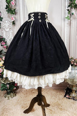 Black [Heart of Rose] High Waisted Ruffle Embroidery Lace-Up Sweet Vintage Elegant Palace Lolita Skirt - Product - 3