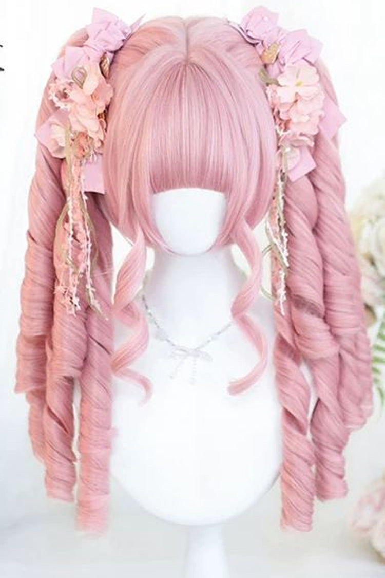 Sweet Lolita Short Roman Curl with Pigtails Wig Set 3 Colors - Sakura-Pink - 1