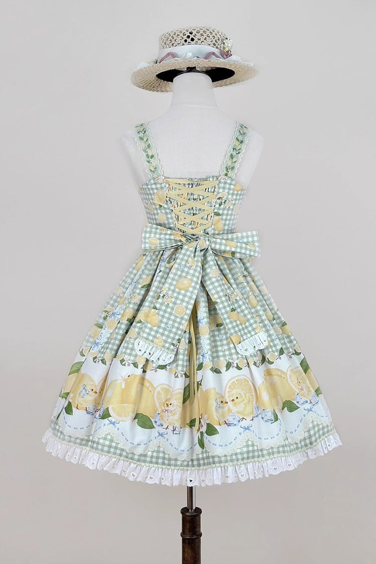 Green [Lemon Chicken] Print Ruffle Bowknot Lace Sweet Lolita Jsk Dress - Product - 8