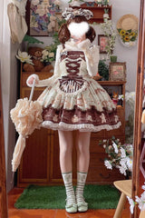 [Doll Tea Party] Sleeveless Print Ruffle Bowknot Lace-Up Sweet Lolita Jsk Dress 3 Colors - Product - 7