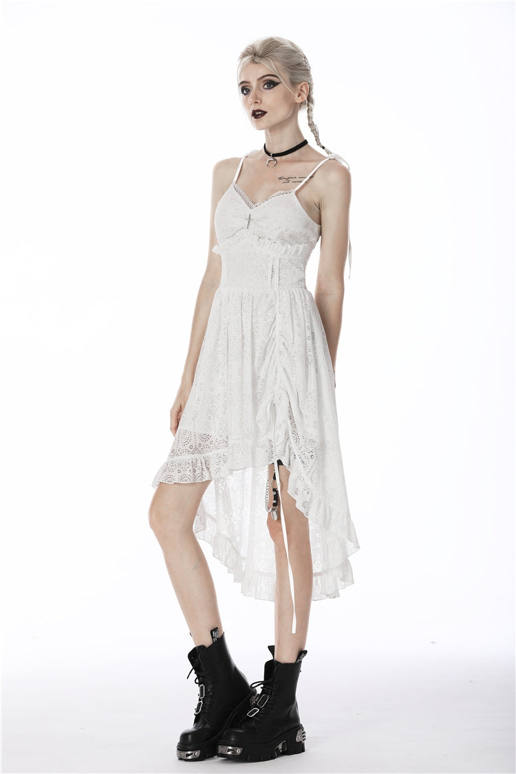 White Floral Lace Lace-Up Women's Steampunk Slip Cocktail Dress - Product - 10