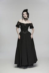 Black Off Shoulder Short Puff Sleeves Ruffled Hanayome Embroidered Lace Women's Gothic Elegant Gorgeous Dress - Product - 9