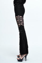 Black Punk Sexy Broken Holes Slim Fit Flared Womens Pants - Product - 5