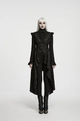 Black Stand Collar Sleeveless Jacquard Cut-Out Lace-Up Asymmetric Women's Gothic Elegant Vest - Product - 2
