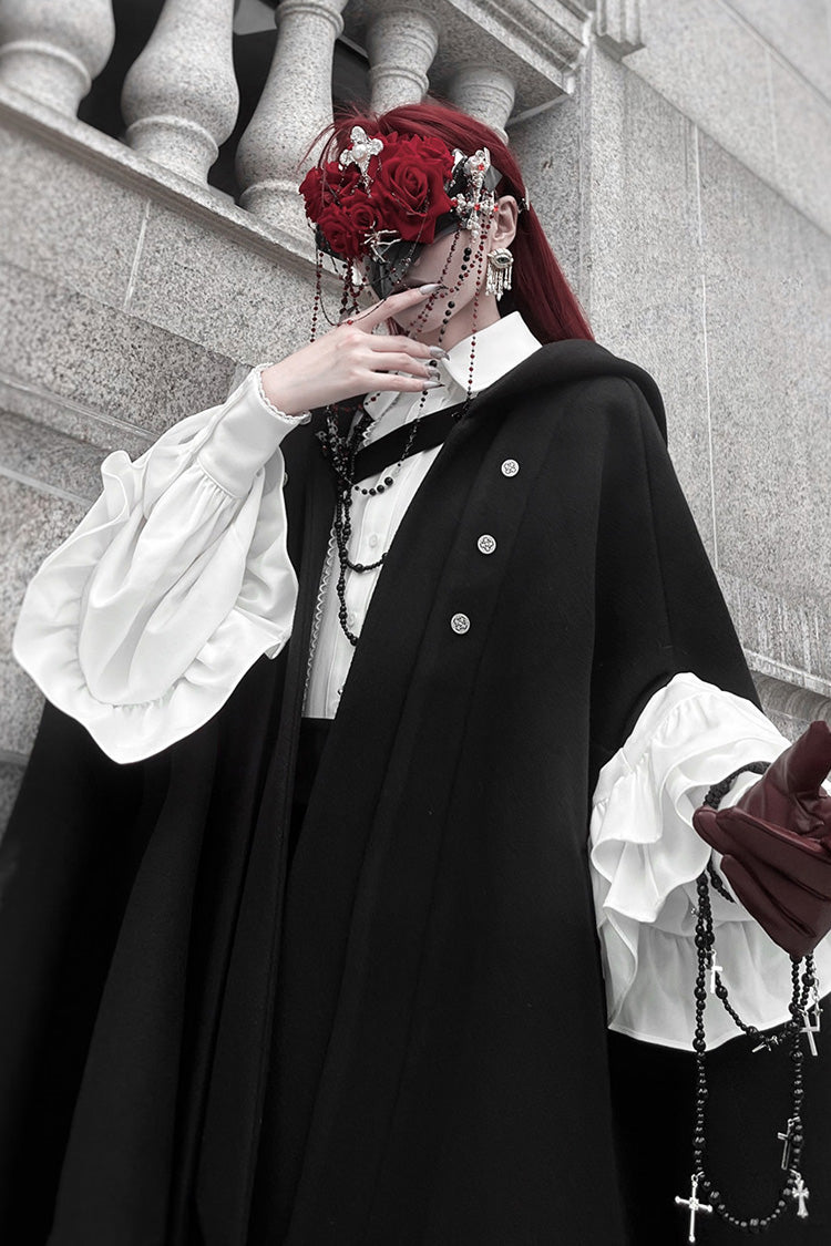 Black [Code 003] Long Sleeves Bow Vintage Elegant Prince Handsome Ouji Lolita Blouse Pants Cloak Set - Product - 16