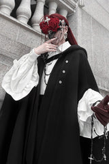 Black [Code 003] Long Sleeves Bow Vintage Elegant Prince Handsome Ouji Lolita Blouse Pants Cloak Set - Product - 16