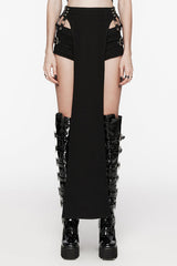 Black Rivet Buckle Women's Punk Removable Shorts - Black - 1