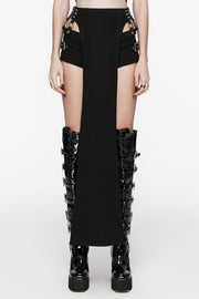 Black Rivet Buckle Women's Punk Removable Shorts - Black - 1