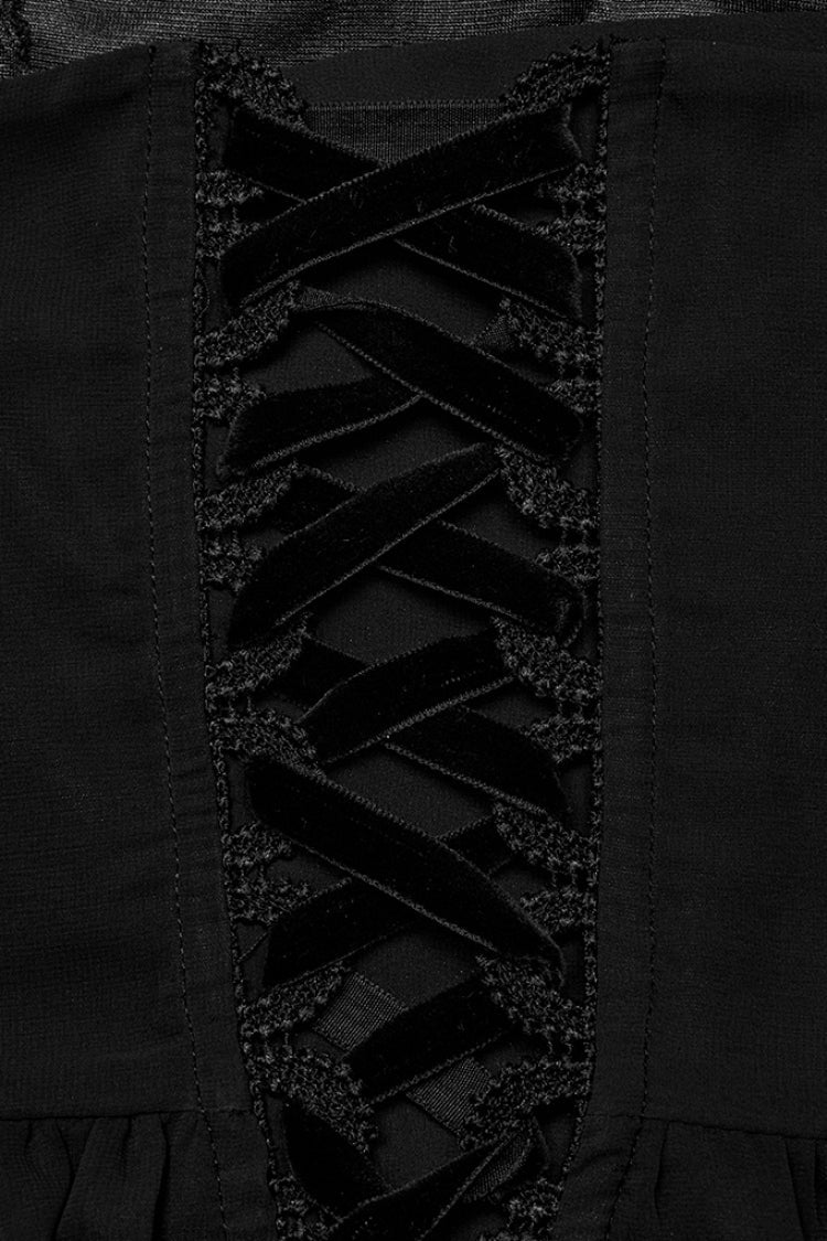 Black Floral Embroidery Lace-Up Women's Gothic Slip Dress - Product - 9