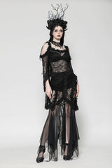 Black Off Shoulder Long Flare Sleeves Lace Women's Gothic Romantic Top - Product - 9