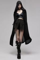 Black Dark Pattern Print Hooded Women's Gothic Coat - Black - 1
