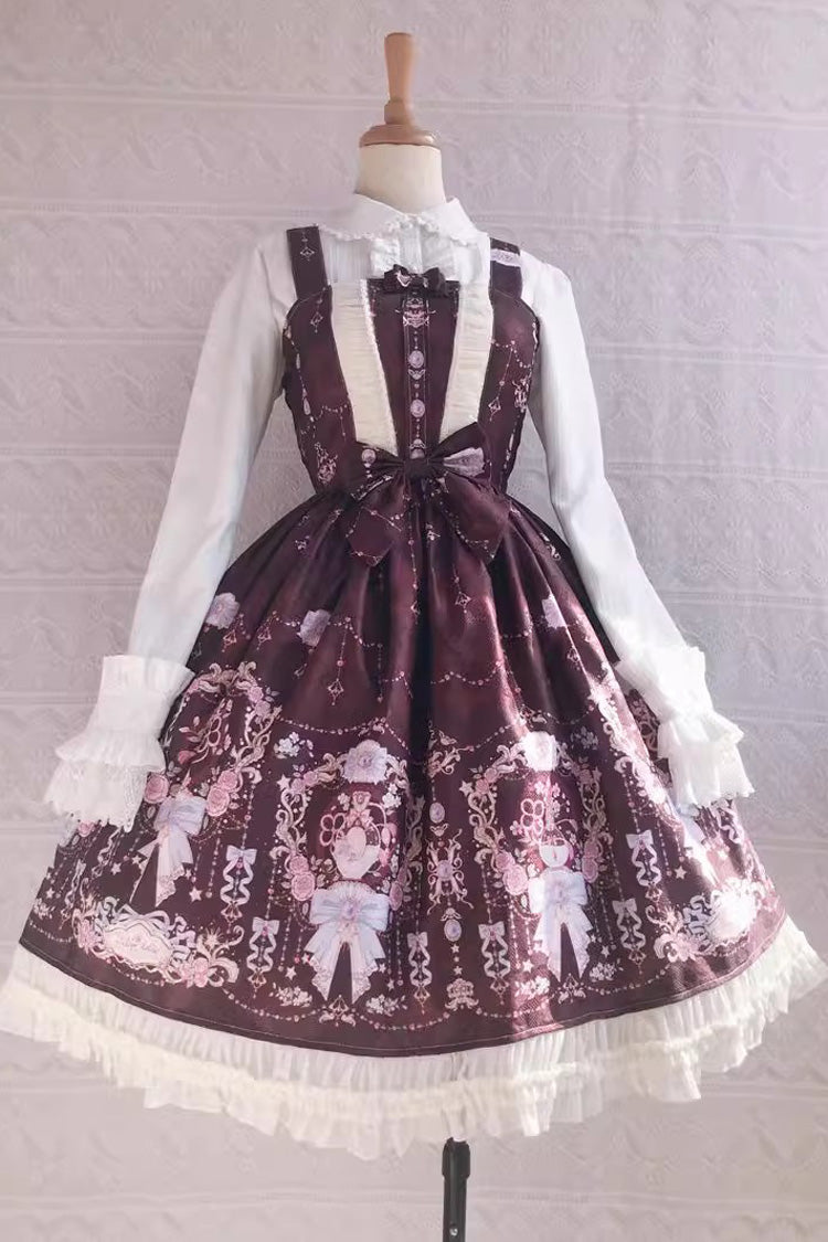 Small Delicate Print Ruffle Bowknot Sweet Lolita Jsk Dress 4 Colors - Brown - 3