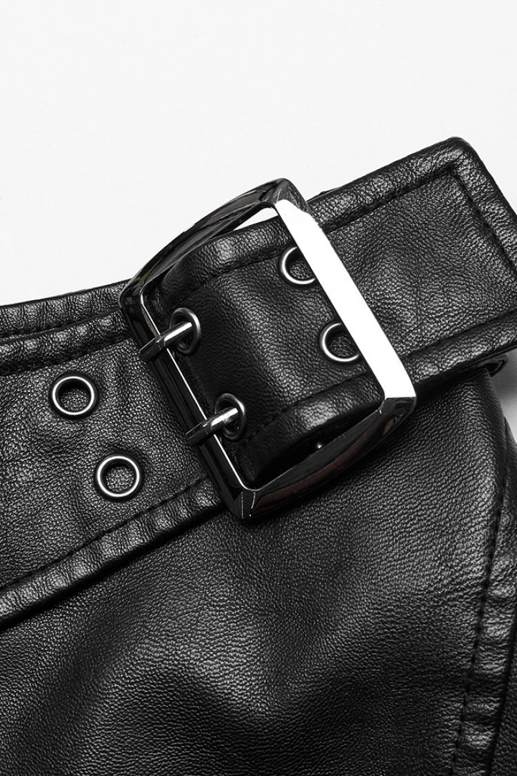 Buckle Faux Leather Side Zipper Women's Steampunk Skirt 2 Colors - Product - 5