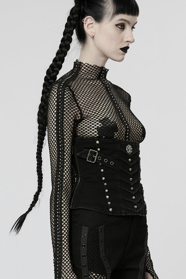 Black Lace-Up Metal Skull Doomsday Women's Gothic Corset - Product - 2