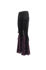 Black/Purple Printed Lace Embroidered Women's Gothic Flared Pants - Product - 9
