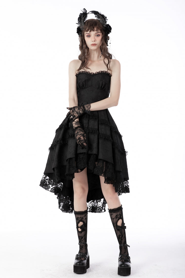 Black Sleeveless Lace-Up Women's Gothic Lace Multi-Layered High/Low Slip Wedding Graduation Dress - Product - 13