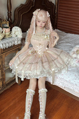 [Mist Champagne] Multi-Layered Ruffle Bowknot Lace Sweet Elegant Ballet Lolita Jsk Dress 3 Colors - Product - 2