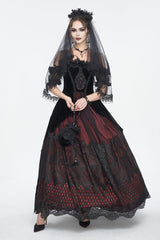 Red Off Shoulder High Waisted Print Lace Women's Gothic Dress - Product - 2