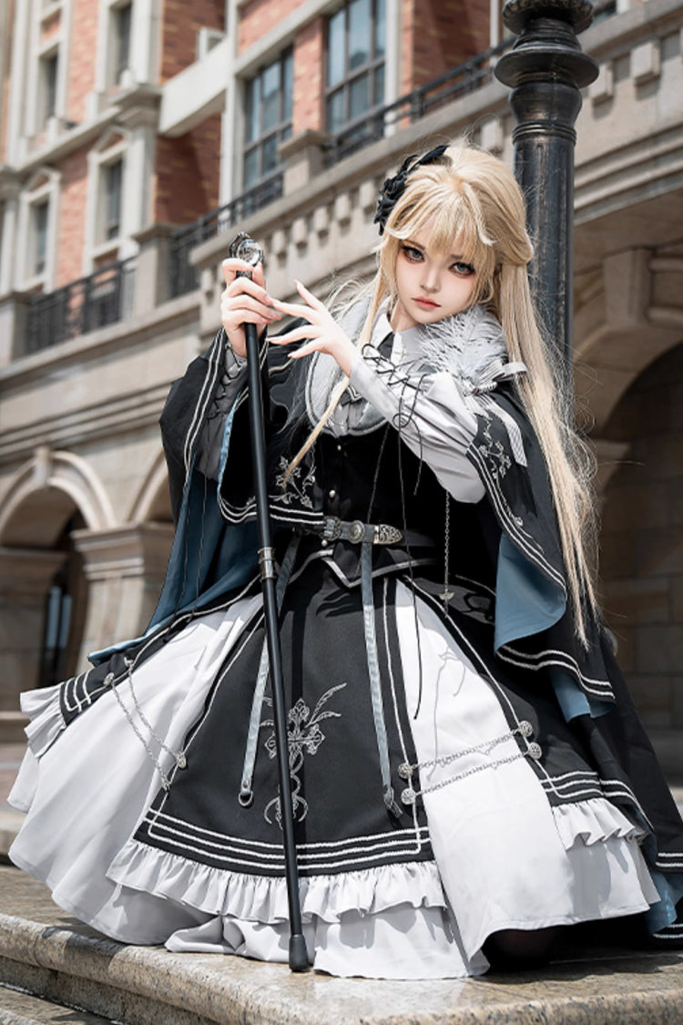 Black/Blue [Dark Knight Contract] Print Ruffle Gothic Military Elegant Lolita Skirt - Product - 5