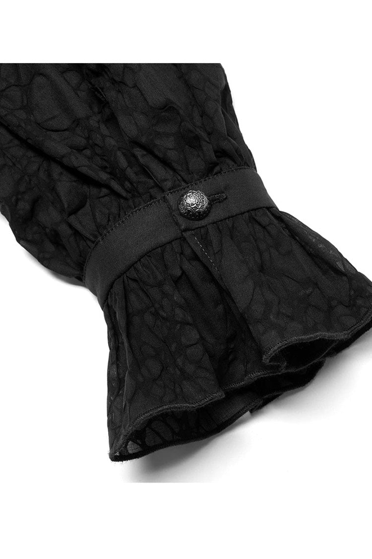 Black Gothic Long Sleeve Mesh Texture Fabric Lace Pleated Ruffle Tie Design Men's Shirt - Product - 8