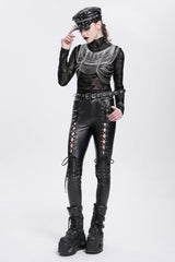 Black Lace-Up Ripped Rivet Women's Punk Pants - Product - 8
