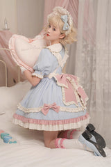 Blue Short Puff Sleeves Ruffle Bowknot Maid Sweet Princess Lolita Dress - Product - 10
